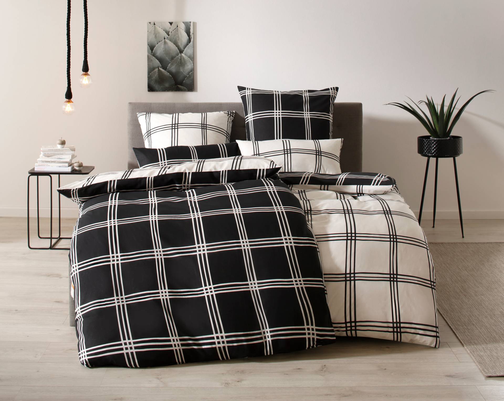 my home Wendebettwäsche "Karo" 2 Stk. tlg. karierte Bettwäsche aus Baumwolle, Bettwäsche mit Wendeoptik von My Home