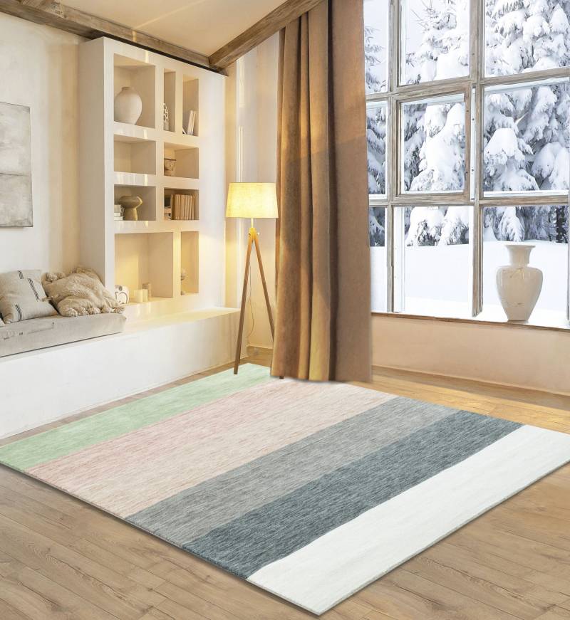 my home Wollteppich "Angern" rechteckig 13 mm Höhe Handweb Teppich, gestreift, reine Wolle, handgewebt, brilliante Farben von My Home