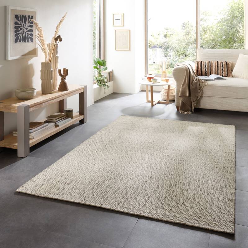 my home Wollteppich "Daoulas" rechteckig 10 mm Höhe Handweb Teppich, reine Wolle, modernes Rauten Muster, Scandi Design von My Home