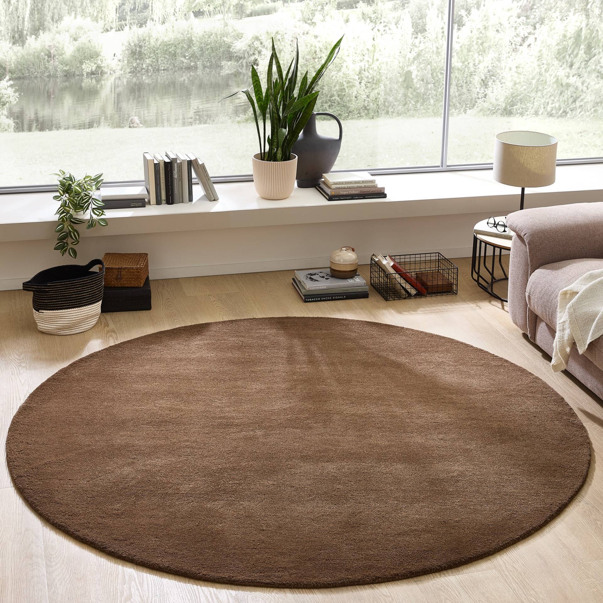 my home Wollteppich "Gabbo Natur, Handgefertigt, Teppich, reine Wolle, meliert" rund 14 mm Höhe besonders weich und dicht von My Home
