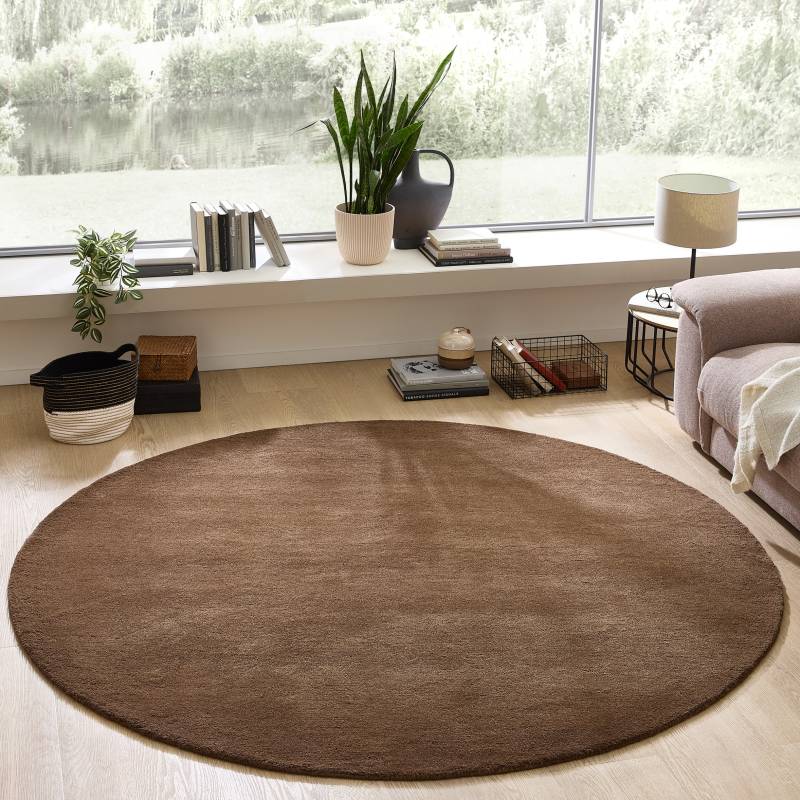 my home Wollteppich "Gabbo Natur, Handgefertigt, Teppich, reine Wolle, meliert" rund 14 mm Höhe besonders weich und dicht von My Home