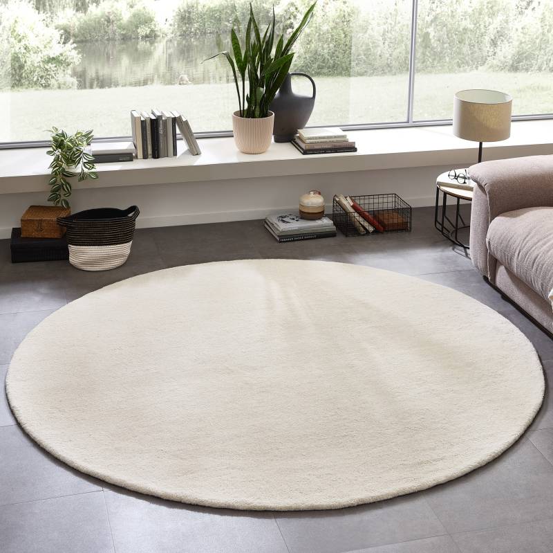 my home Wollteppich "Gabbo Natur, Handgefertigt, Teppich, reine Wolle, meliert" rund 14 mm Höhe besonders weich und dicht von My Home
