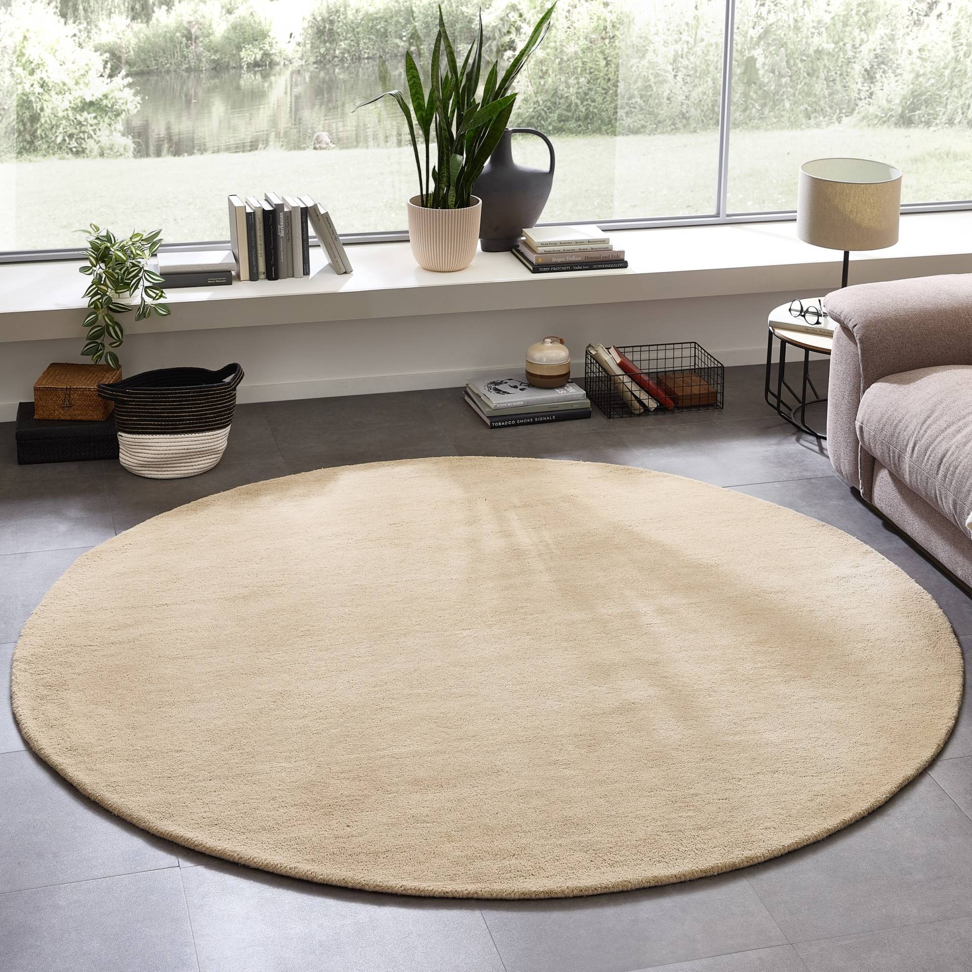my home Wollteppich "Gabbo Natur, Handgefertigt, Teppich, reine Wolle, meliert" rund 14 mm Höhe besonders weich und dicht von My Home