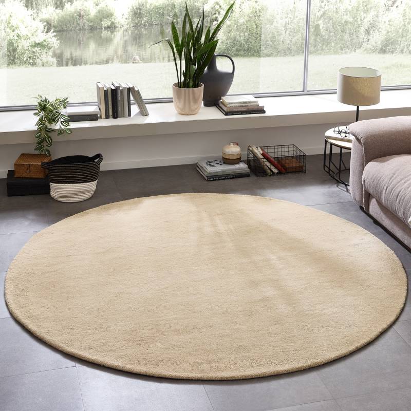 my home Wollteppich "Gabbo Natur, Handgefertigt, Teppich, reine Wolle, meliert" rund 14 mm Höhe besonders weich und dicht von My Home