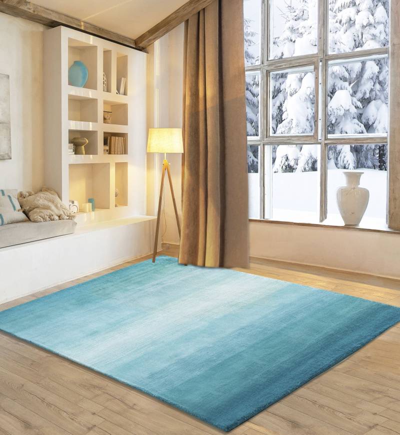 my home Wollteppich "Lessach" rechteckig 14 mm Höhe Handweb Teppich, mit modernem Farbverlauf, reine Wolle, handgewebt von My Home