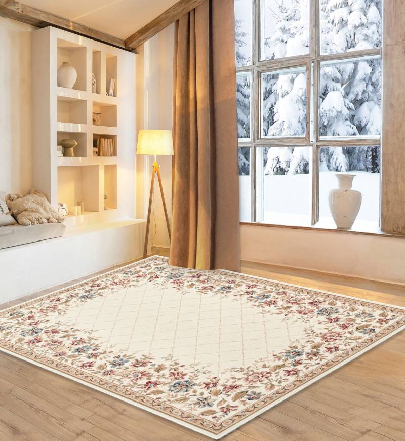 my home Wollteppich "Walchen" rechteckig 10 mm Höhe reine Wolle, Blumen Design, mit Bordüre, Landhaus, Wohnzimmer von My Home