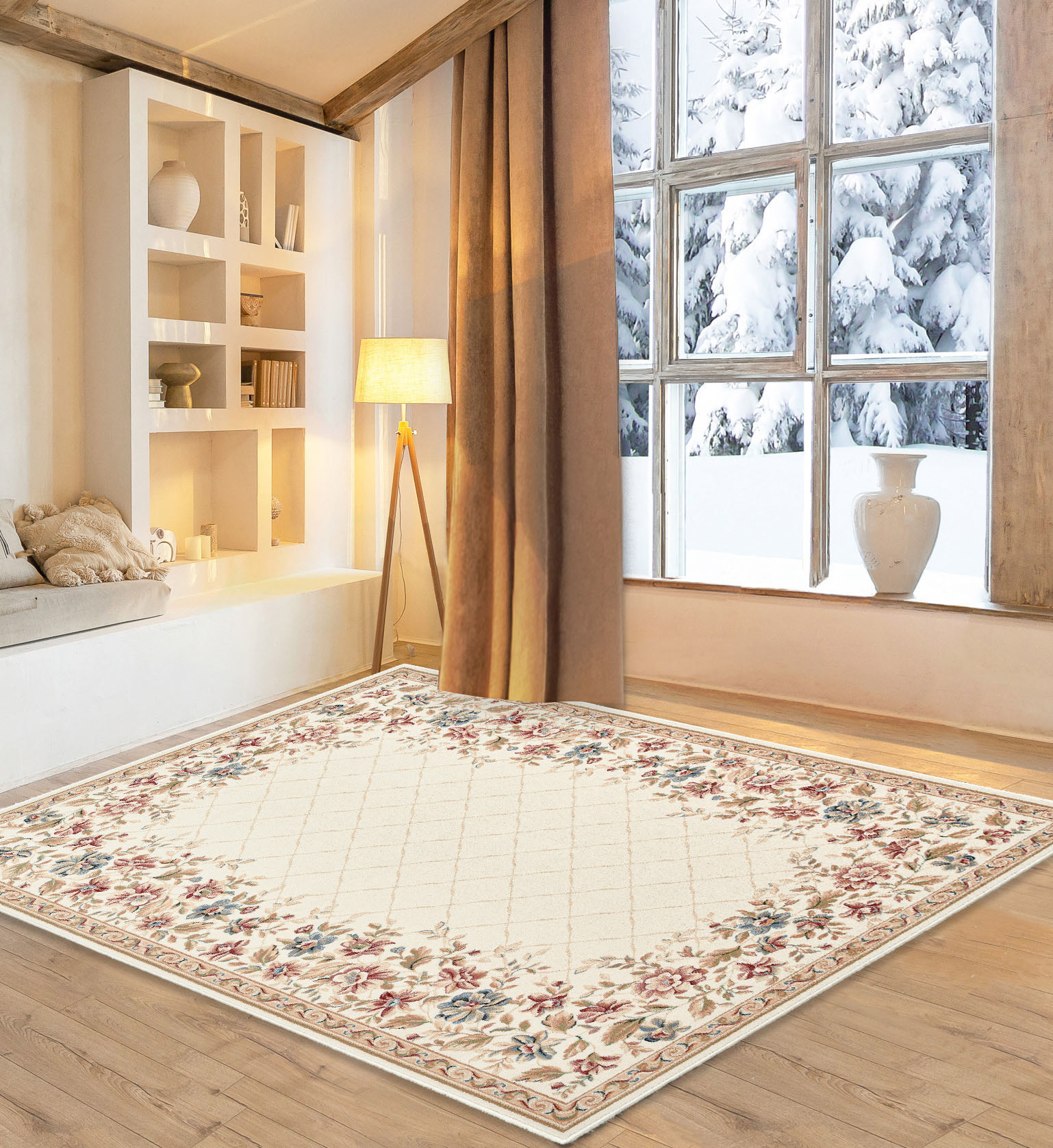 my home Wollteppich "Walchen" rechteckig 10 mm Höhe reine Wolle, Blumen Design, mit Bordüre, Landhaus, Wohnzimmer von My Home