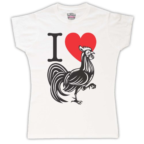 I Love Cock Retro Slogan Damen T-Shirt, Weis, Medium von My Icon Art & Clothing