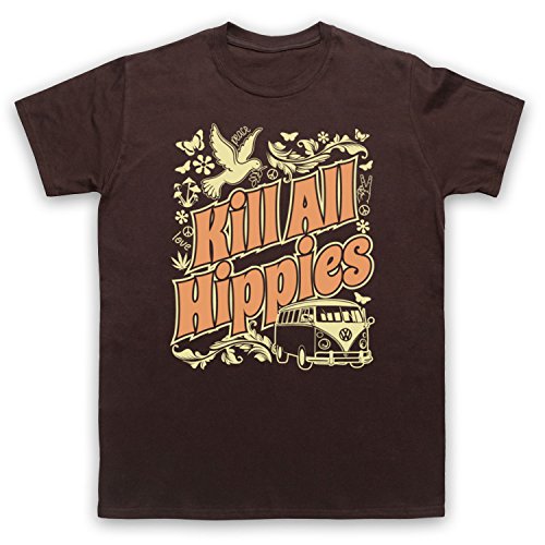 Kill All Hippies Funny Slogan Herren T-Shirt, Braun, XL von My Icon Art & Clothing