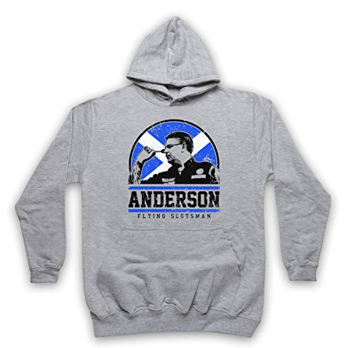 My Icon Art & Clothing Anderson Flying Scottish Player Darts Tribute Scotsman Erwachsenen Kapuzensweater, Grau, Medium von My Icon Art & Clothing