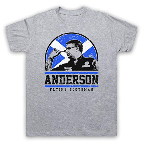 My Icon Art & Clothing Anderson Flying Scottish Player Darts Tribute Scotsman Herren T-Shirt, Grau, XL von My Icon Art & Clothing