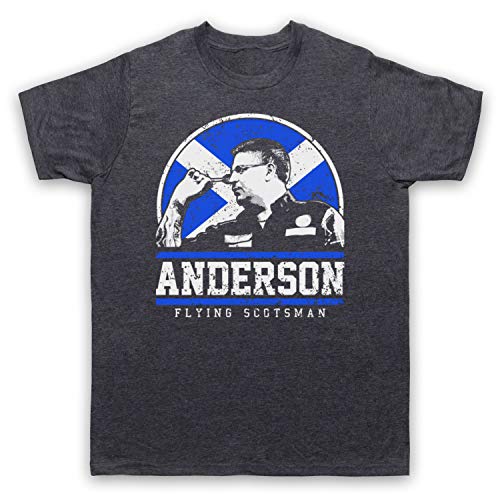 My Icon Art & Clothing Anderson Flying Scottish Player Darts Tribute Scotsman Herren T-Shirt, Jahrgang Schiefer, Small von My Icon Art & Clothing