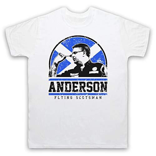 My Icon Art & Clothing Anderson Flying Scottish Player Darts Tribute Scotsman Herren T-Shirt, Weiß, Medium von My Icon Art & Clothing