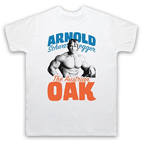 My Icon Art & Clothing Arnie The Austrian Oak Bodybuilder Legend Herren T-Shirt, Weiß, XL von My Icon Art & Clothing