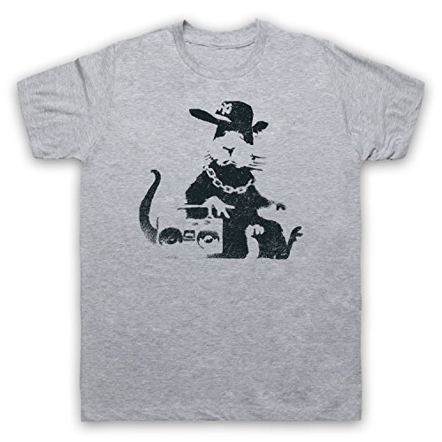 My Icon Art & Clothing Banksy Gangsta Rat Graffiti Street Art Herren T-Shirt, Grau, Medium von My Icon Art & Clothing