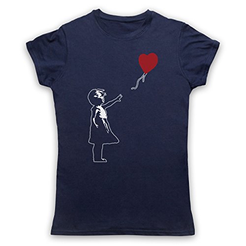 My Icon Art & Clothing Banksy Girl Heart Balloon Graffiti Street Art Damen T-Shirt, Ultramarinblau, 2XL von My Icon Art & Clothing