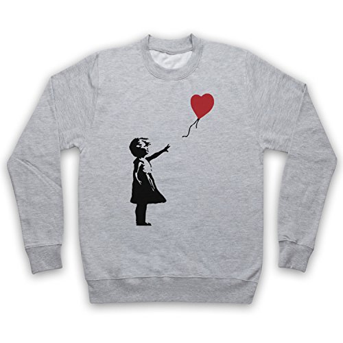 My Icon Art & Clothing Banksy Girl Heart Balloon Graffiti Street Art Erwachsenen Sweatshirt, Grau, Large von My Icon Art & Clothing