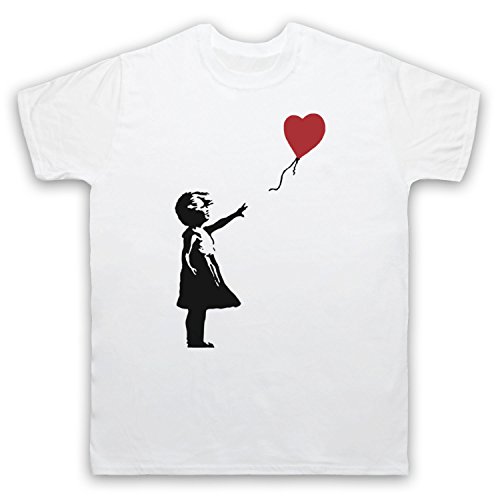 My Icon Art & Clothing Banksy Girl Heart Balloon Graffiti Street Art Herren T-Shirt, Weiß, XL von My Icon Art & Clothing