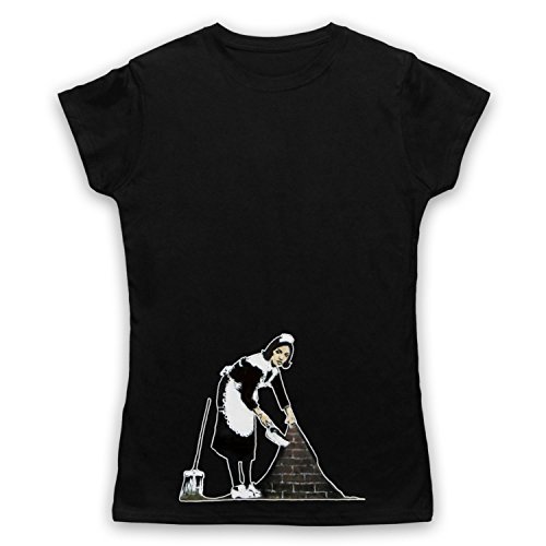 My Icon Art & Clothing Banksy Maid Sweeping Graffiti Street Art Damen T-Shirt, Schwarz, Medium von My Icon Art & Clothing