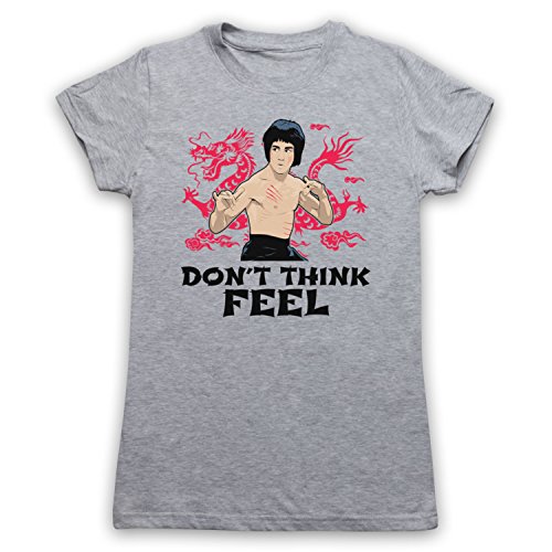 My Icon Art & Clothing Bruce Don't Think Feel Kung Fu Martial Arts Expert Lee Damen T-Shirt, Grau, Small von My Icon Art & Clothing