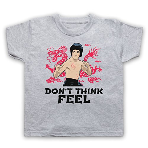 My Icon Art & Clothing Bruce Don't Think Feel Kung Fu Martial Arts Expert Lee Kinder T-Shirt, Grau, 5-6 Jahren von My Icon Art & Clothing