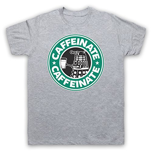 My Icon Art & Clothing Dr Dalek Caffeinate Coffee Exterminate Parody Sci Fi TV Herren T-Shirt, Grau, Large von My Icon Art & Clothing