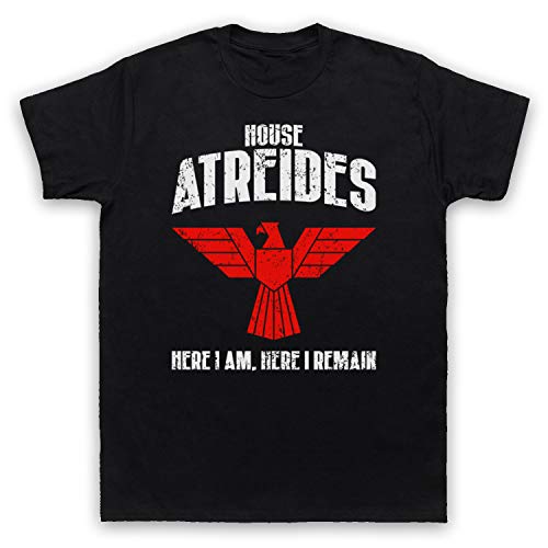 My Icon Art & Clothing Dune House Atreides Here I Am Here I Remain Sci Fi Novel Film Herren T-Shirt, Schwarz, 2XL von My Icon Art & Clothing