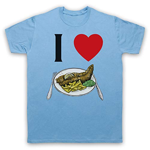 My Icon Art & Clothing I Love Fish and Chips Iconic British Dinner Herren T-Shirt, Hellblau, Small von My Icon Art & Clothing
