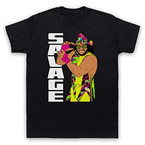 My Icon Art & Clothing Macho Man Savage Illustration Savage Iconic Wrestling Wrestler Herren T-Shirt, Schwarz, XL von My Icon Art & Clothing