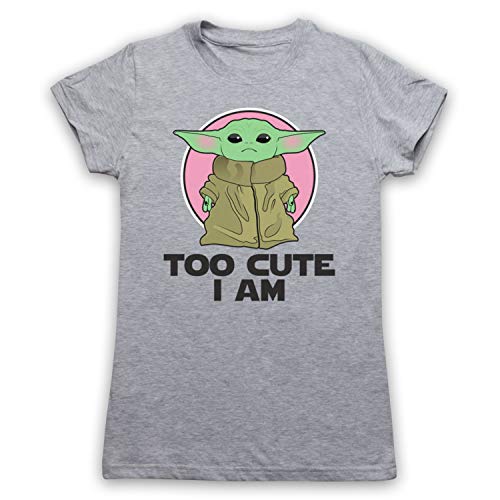 My Icon Art & Clothing Mandalor Star Baby Yoda Too Cute I Am Sci Fi Film Spinoff TV Damen T-Shirt, Grau, Medium von My Icon Art & Clothing