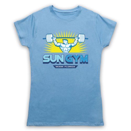 My Icon Art & Clothing Pain Gain Sun Gym Bodybuilding Logo Film Damen T-Shirt, Hellblau, Large von My Icon Art & Clothing