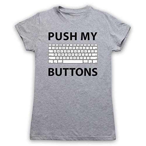 My Icon Art & Clothing Push My Buttons Computer Geek Damen T-Shirt, Grau, Large von My Icon Art & Clothing