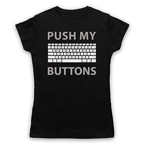 My Icon Art & Clothing Push My Buttons Computer Geek Damen T-Shirt, Schwarz, Small von My Icon Art & Clothing