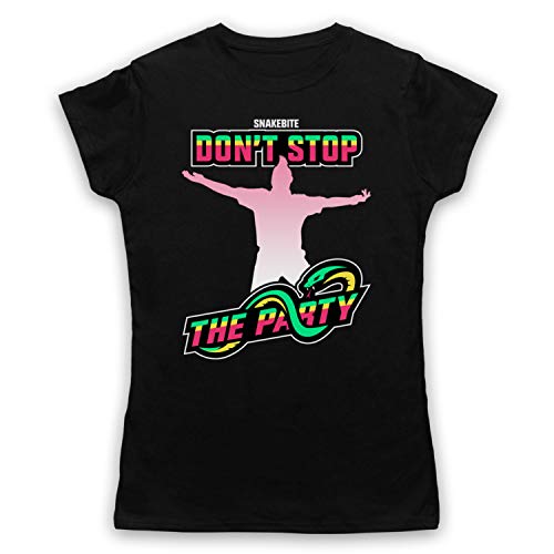 My Icon Art & Clothing Snakebite Don't Stop The Party Darts Entry Music Pose Silhouette Damen T-Shirt, Schwarz, Small von My Icon Art & Clothing