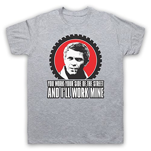 My Icon Art & Clothing Steve McQueen You Work Your Side of The Street Film Bull Herren T-Shirt, Grau, Small von My Icon Art & Clothing