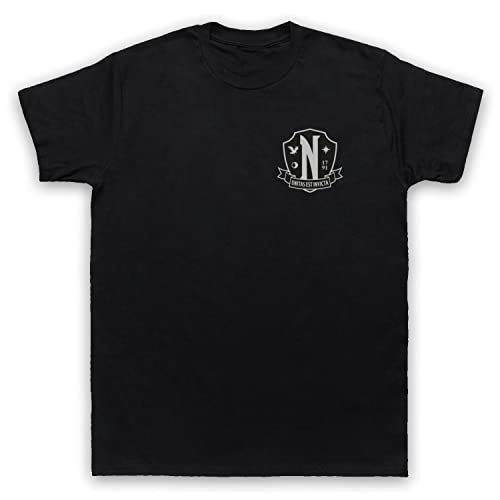 Wednesday Nevermore Academy School Monotone Logo Herren T-Shirt, Schwarz, Large von My Icon Art & Clothing