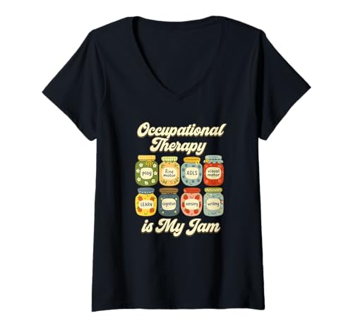 Damen Occupational Therapy is My Jam Cute OT Jars Graphic T-Shirt mit V-Ausschnitt Damen Occupational Therapy is My Jam Cute OT Jars Graphic T-Shirt mit V-Ausschnitt von My Jam OT Co.