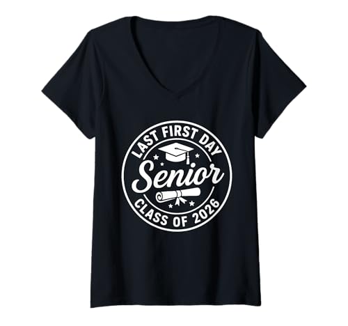 Damen Mein letzter erster Schultag 2026 Schüler sind Wieder da T-Shirt mit V-Ausschnitt Damen Mein letzter erster Schultag 2026 Schüler sind Wieder da T-Shirt mit V-Ausschnitt von My Last First Day Senior 2026 Back To School Fun