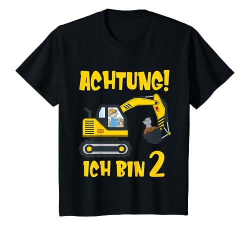 Kinder Achtung ich bin 2 Jahre alt Bagger zum 2. Geburtstag Jungen T-Shirt von My Little Heroes Geschwister und Geburtstags Shop