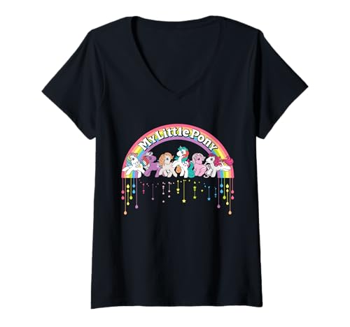 Damen Fluttershy Rarität im Retro-Cartoon-Design mit Regenbogenmotiv T-Shirt mit V-Ausschnitt von My Little Pony