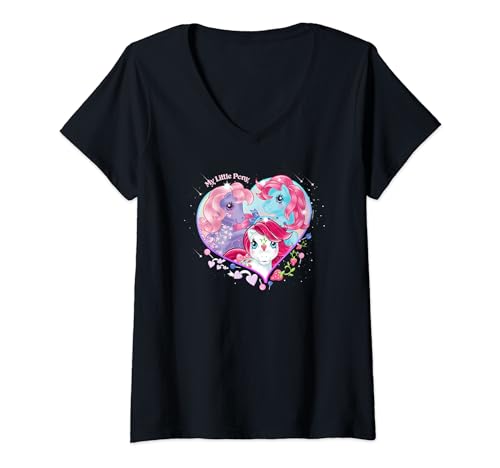 Damen My Little Pony Classic Retro Hearts & Rainbow Portrait T-Shirt mit V-Ausschnitt von My Little Pony