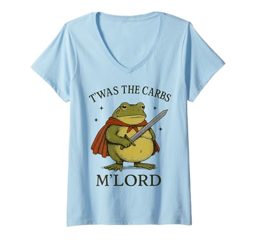 Damen T'was The Carbs M'lord T-Shirt mit V-Ausschnitt Damen T'was The Carbs M'lord T-Shirt mit V-Ausschnitt von My Lord Frosch Kohlenhydrate Mittelalter
