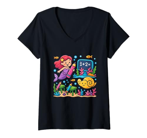 Damen Meerjungfrau Klassenzimmer Unterwasserlernen T-Shirt mit V-Ausschnitt Damen Meerjungfrau Klassenzimmer Unterwasserlernen T-Shirt mit V-Ausschnitt von My Magical Coloring by Fun Books Publishing