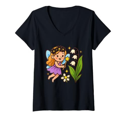 Damen Skurrile Feenverzauberung niedliche Blume T-Shirt mit V-Ausschnitt Damen Skurrile Feenverzauberung niedliche Blume T-Shirt mit V-Ausschnitt von My Magical Coloring by Fun Books Publishing