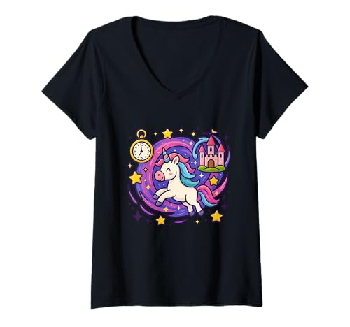 Damen Verzaubertes Einhorn Schloss Traumabenteuer T-Shirt mit V-Ausschnitt Damen Verzaubertes Einhorn Schloss Traumabenteuer T-Shirt mit V-Ausschnitt von My Magical Coloring by Fun Books Publishing