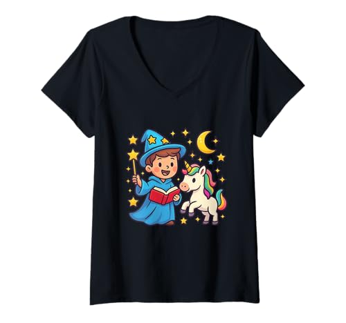 Damen Zauberer und Einhorn skurrile Freundschaft T-Shirt mit V-Ausschnitt Damen Zauberer und Einhorn skurrile Freundschaft T-Shirt mit V-Ausschnitt von My Magical Coloring by Fun Books Publishing