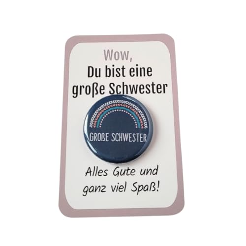 Große Schwester Button als Geschwister Geschenk Schwester zur Geburt - Ohne Nadel, mit sicherem Spangenclip als Geschenk für Geschwister und stolze Schwestern - Schwangerschaft ankündigen - Regenbogen von My Maisie