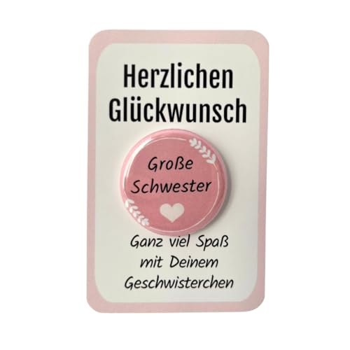 Liebevoller Große Schwester Button als Geschenk zur Geburt - Ohne Nadel, mit Kärtchen und sicheren Spangenclip als schönes Geschwistergeschenk von My Maisie