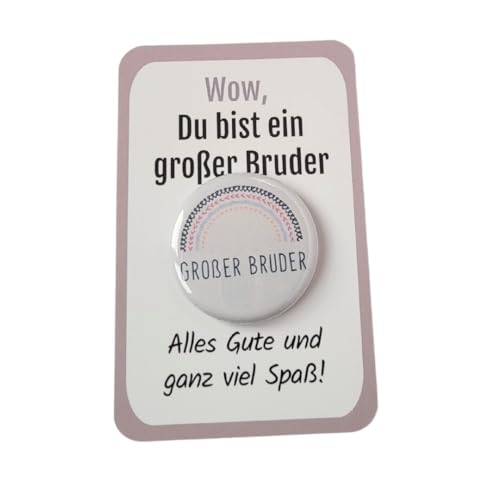 Großer Bruder Button als Geschwister Geschenk Bruder zur Geburt - Ohne Nadel, mit sicherem Spangenclip als Geschenk für Geschwister und stolze Brüder - Schwangerschaft ankündigen - Regenbogen von My Maisie