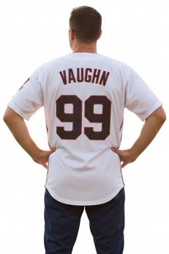 My Party Shirt Rick Wild Thing Vaughn #99 Deluxe besticktes Baseballtrikot, Weiss/opulenter Garten, L von My Party Shirt